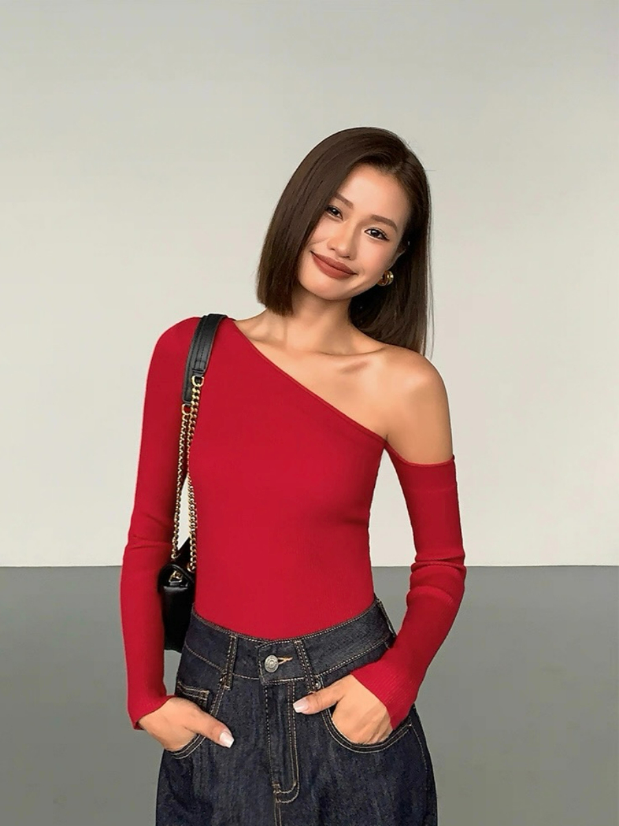 Liammy Asymmetric Neckline Knit Top