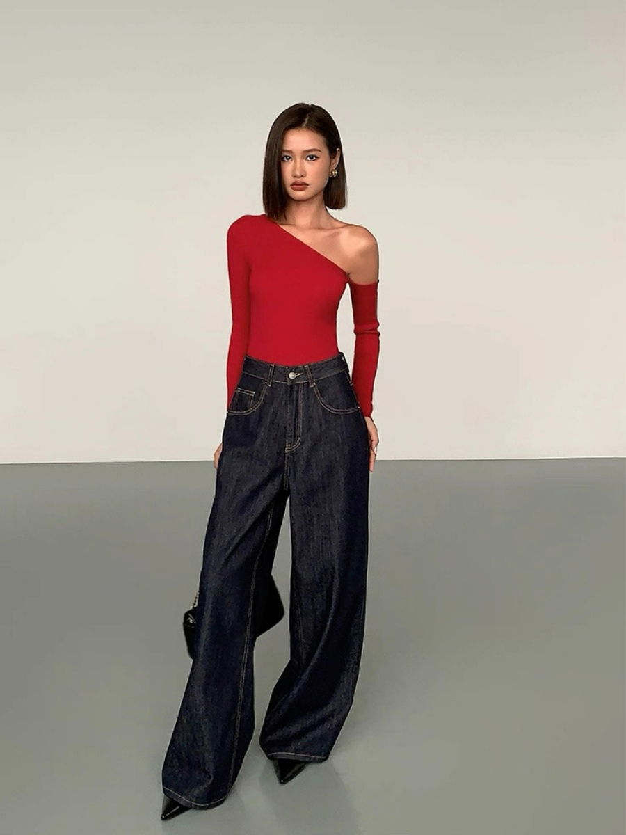 Liammy Asymmetric Neckline Knit Top