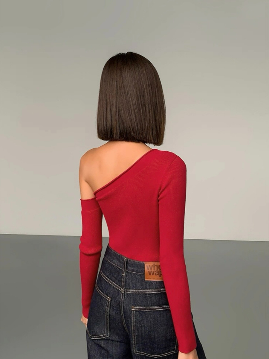 Liammy Asymmetric Neckline Knit Top