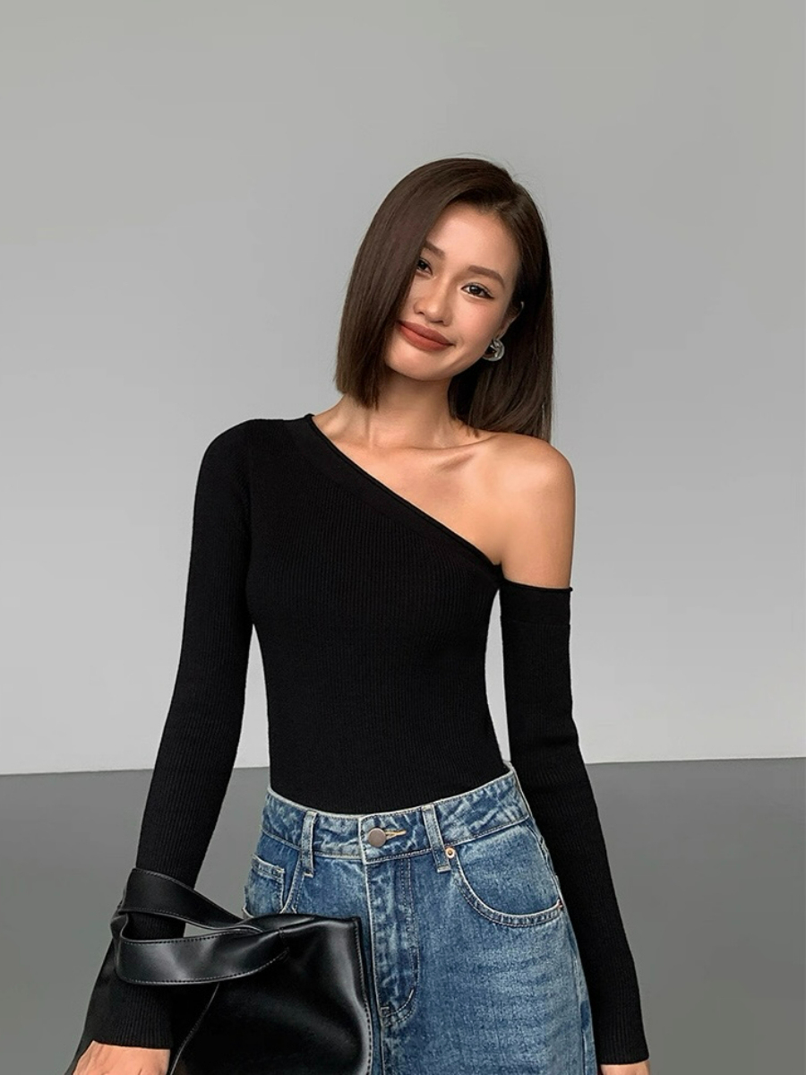 Liammy Asymmetric Neckline Knit Top