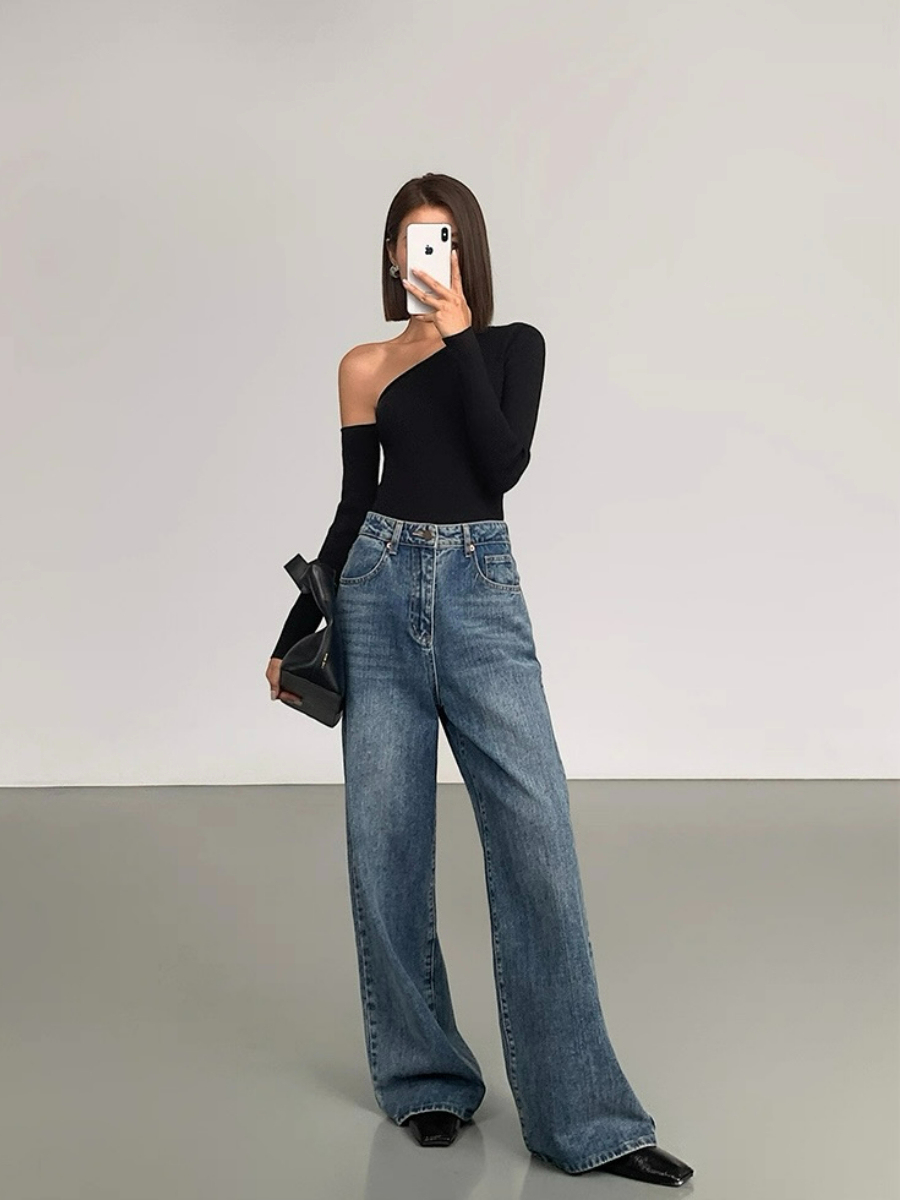 Liammy Asymmetric Neckline Knit Top