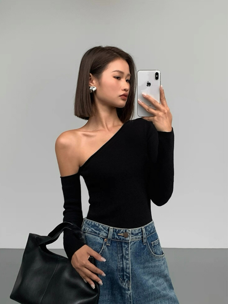 Liammy Asymmetric Neckline Knit Top