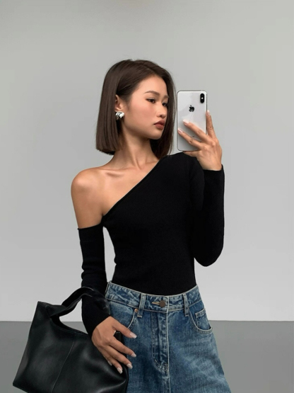 Liammy Asymmetric Neckline Knit Top