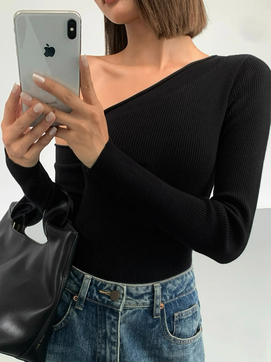 Liammy Asymmetric Neckline Knit Top