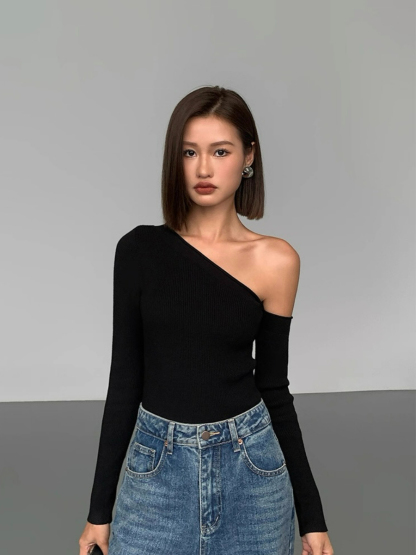 Liammy Asymmetric Neckline Knit Top