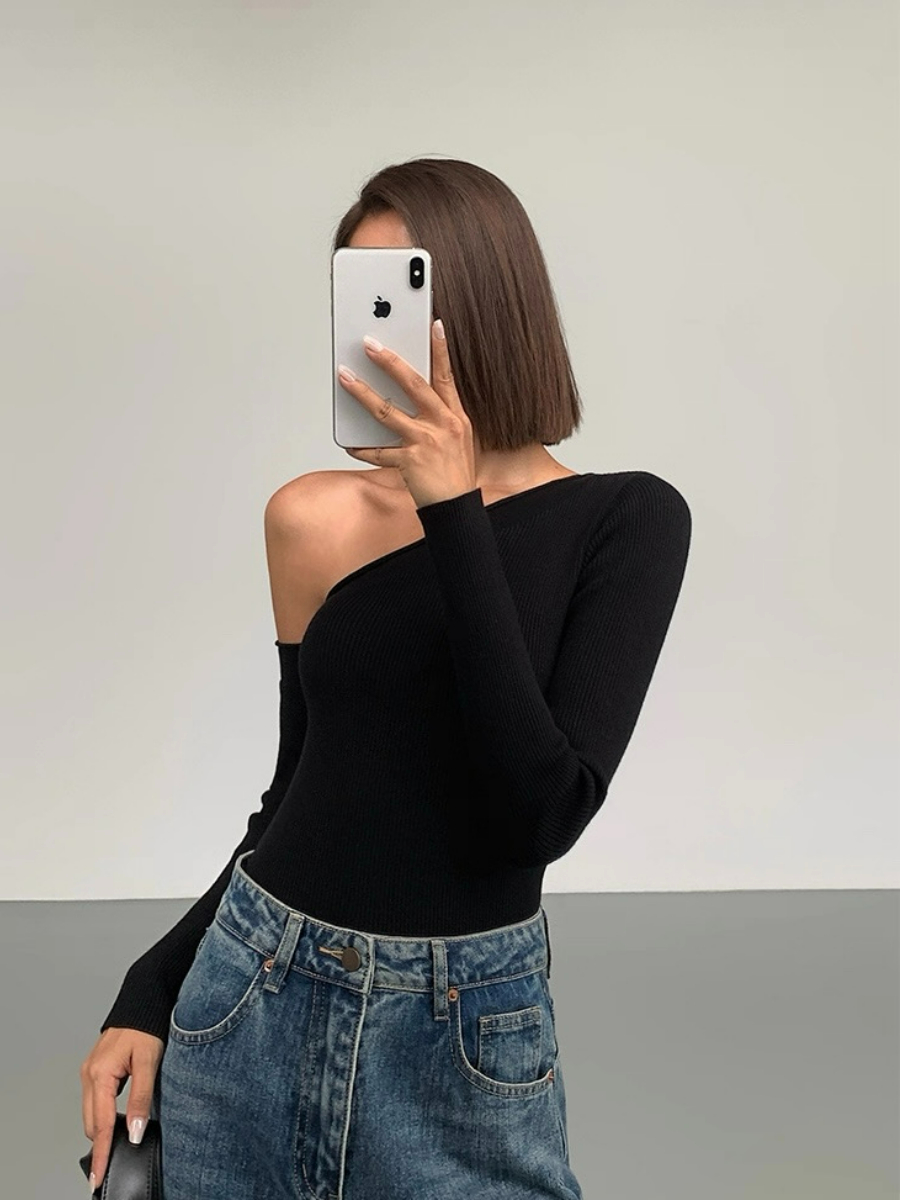 Liammy Asymmetric Neckline Knit Top