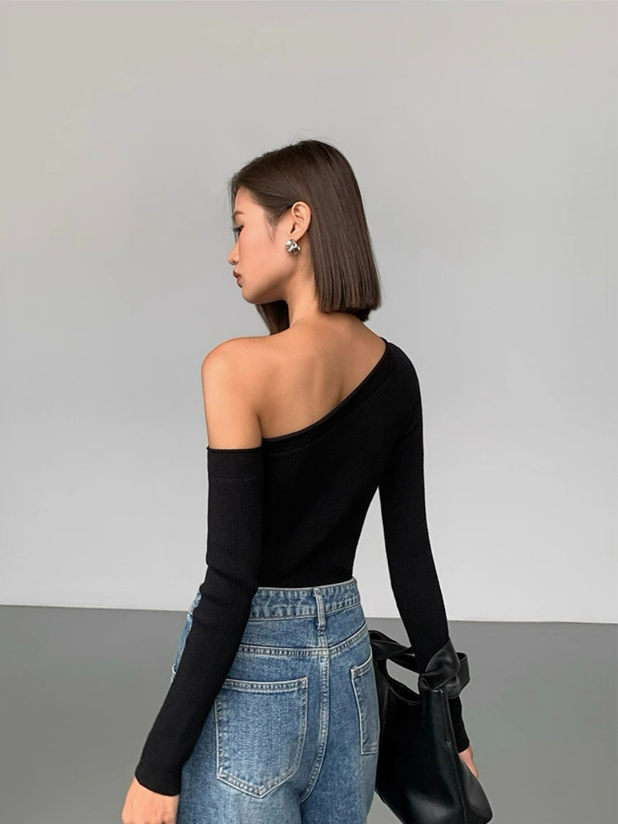 Liammy Asymmetric Neckline Knit Top