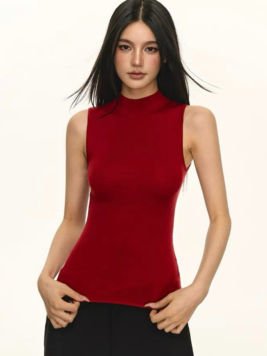 Denny Mid Neck Sleeveless Knit Top