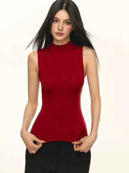 Denny Mid Neck Sleeveless Knit Top