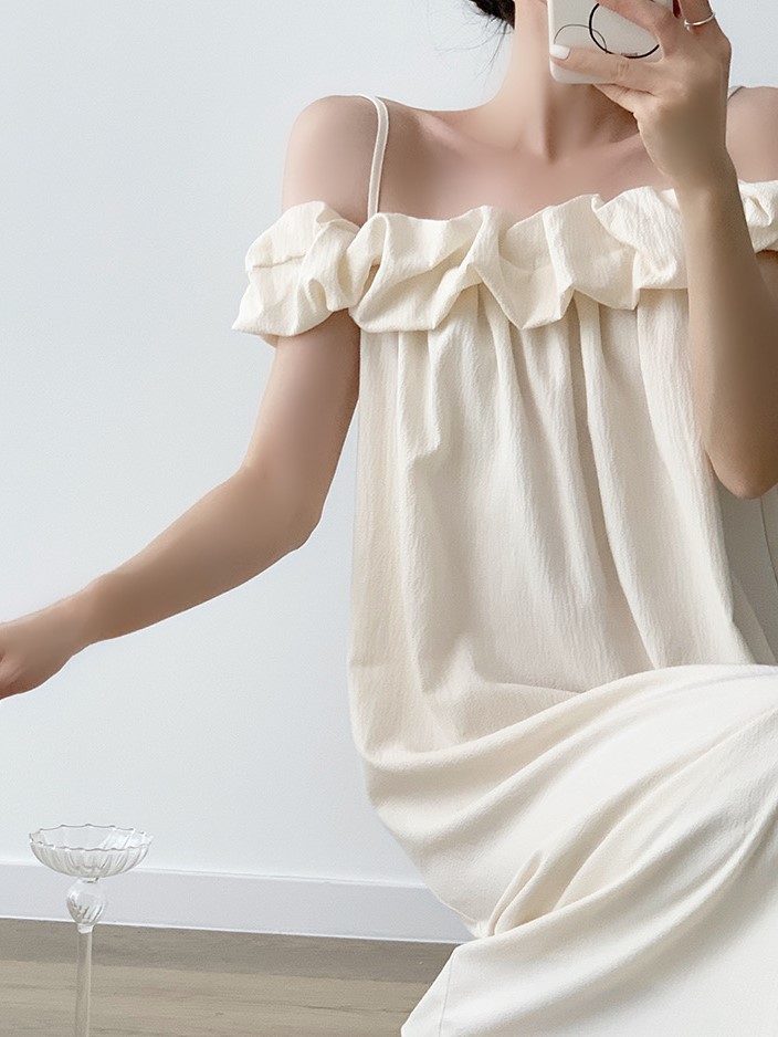 Gallia Puffy Off Shoulder Cami Dress-The Black Bow-