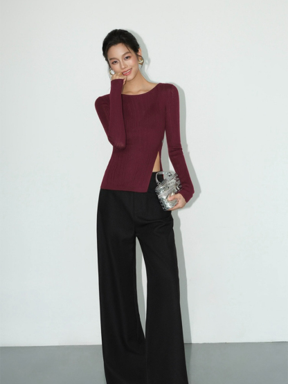 Baylor Side Slit Sheer Knit Top-The Black Bow-