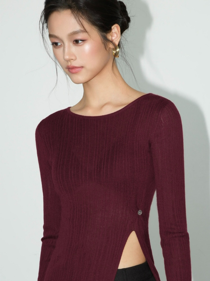 Baylor Side Slit Sheer Knit Top-The Black Bow-