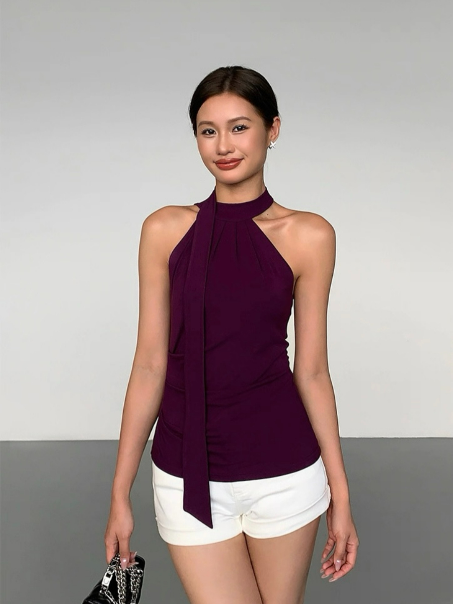 Lael Halter Neck Bare Back Knit Top