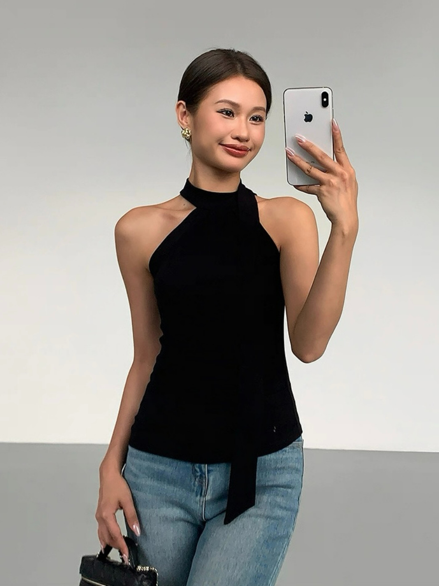 Lael Halter Neck Bare Back Knit Top