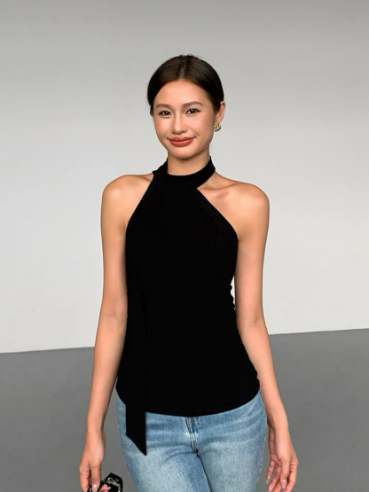 Lael Halter Neck Bare Back Knit Top