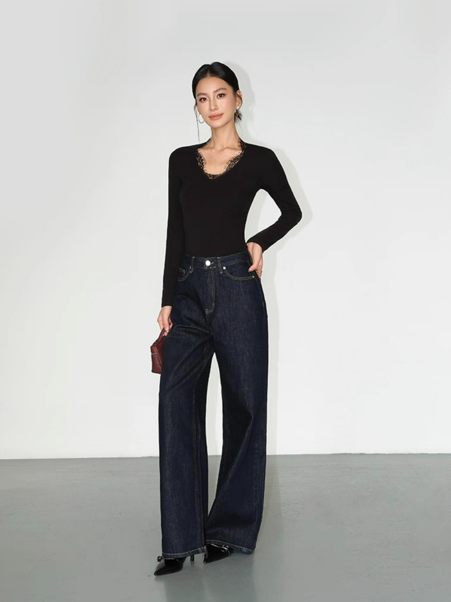 Lizeth Lacey Trim Collar Long Sleeve Top