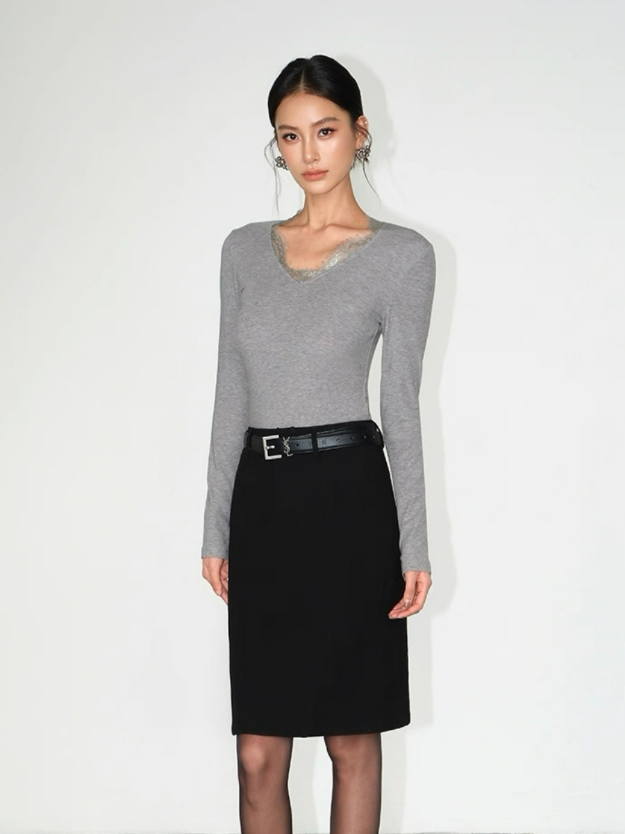 Lizeth Lacey Trim Collar Long Sleeve Top