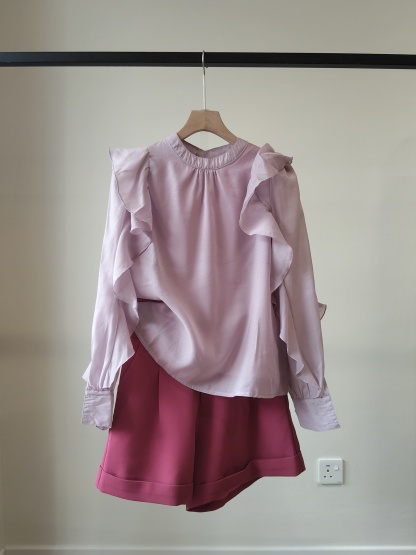 Valeska Pearlecent Ruffle Trim Top