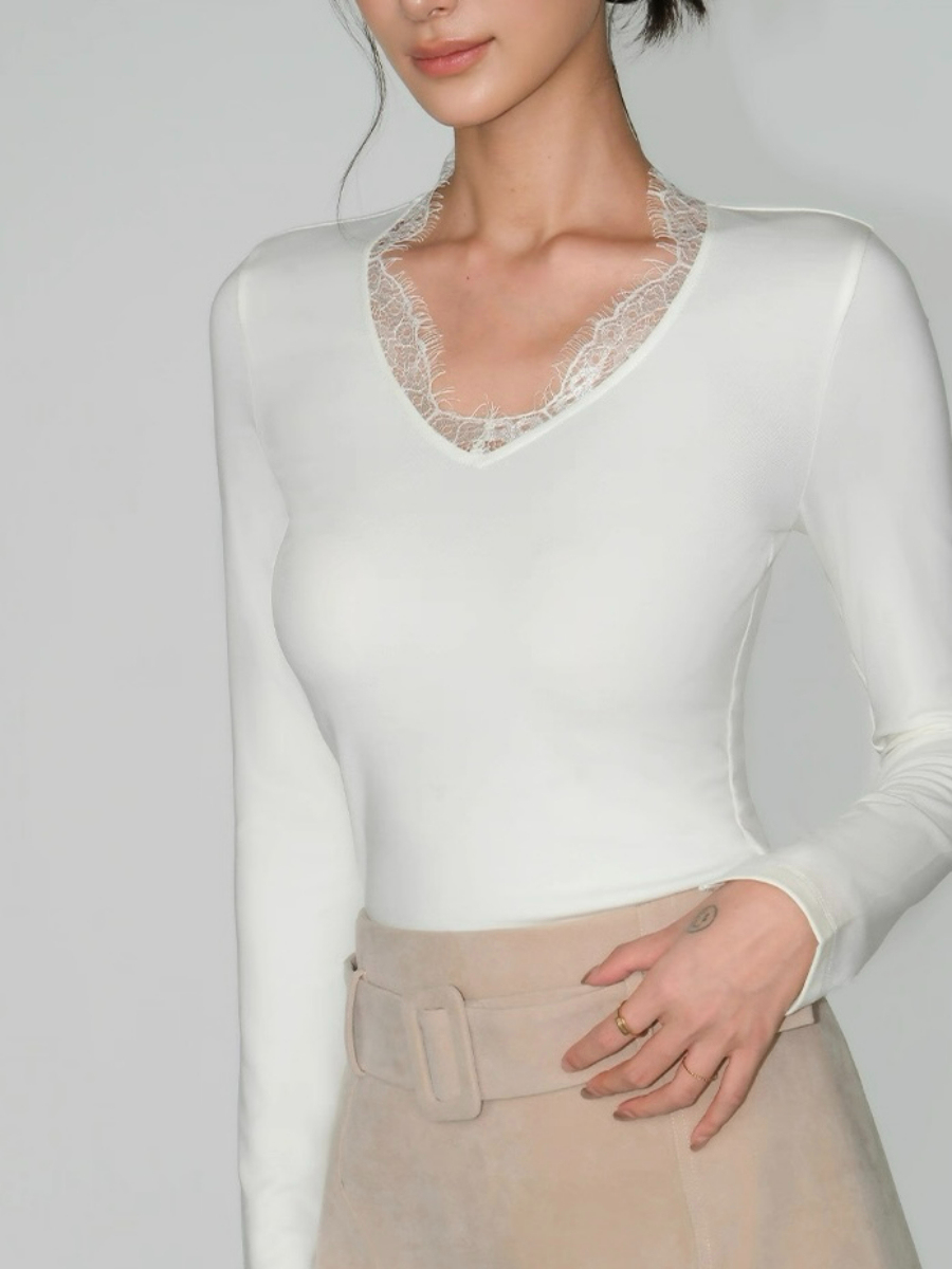 Lizeth Lacey Trim Collar Long Sleeve Top