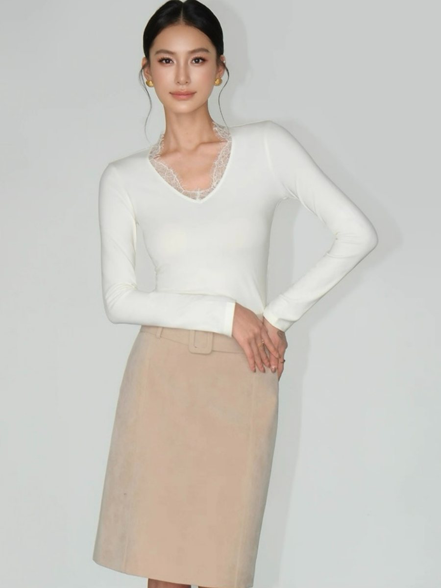 Lizeth Lacey Trim Collar Long Sleeve Top