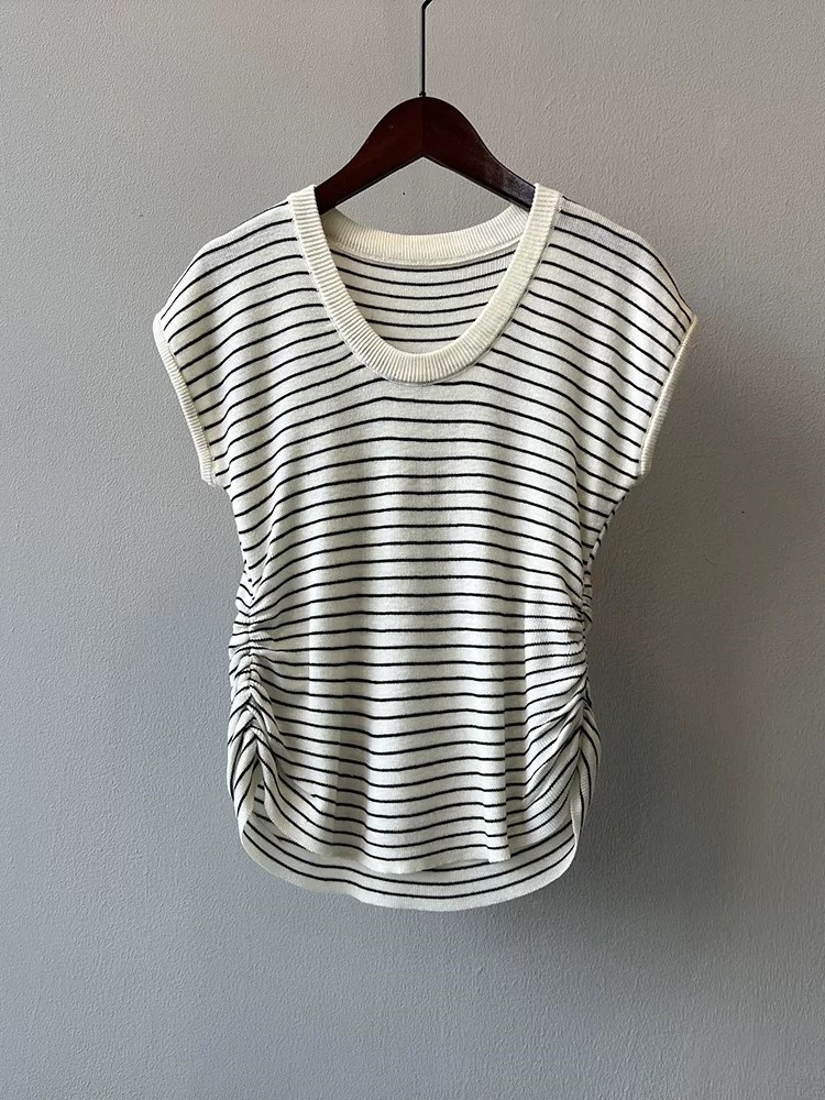 Sarah Round Neck Side Ruched Knit Top (Discounted-Free size)