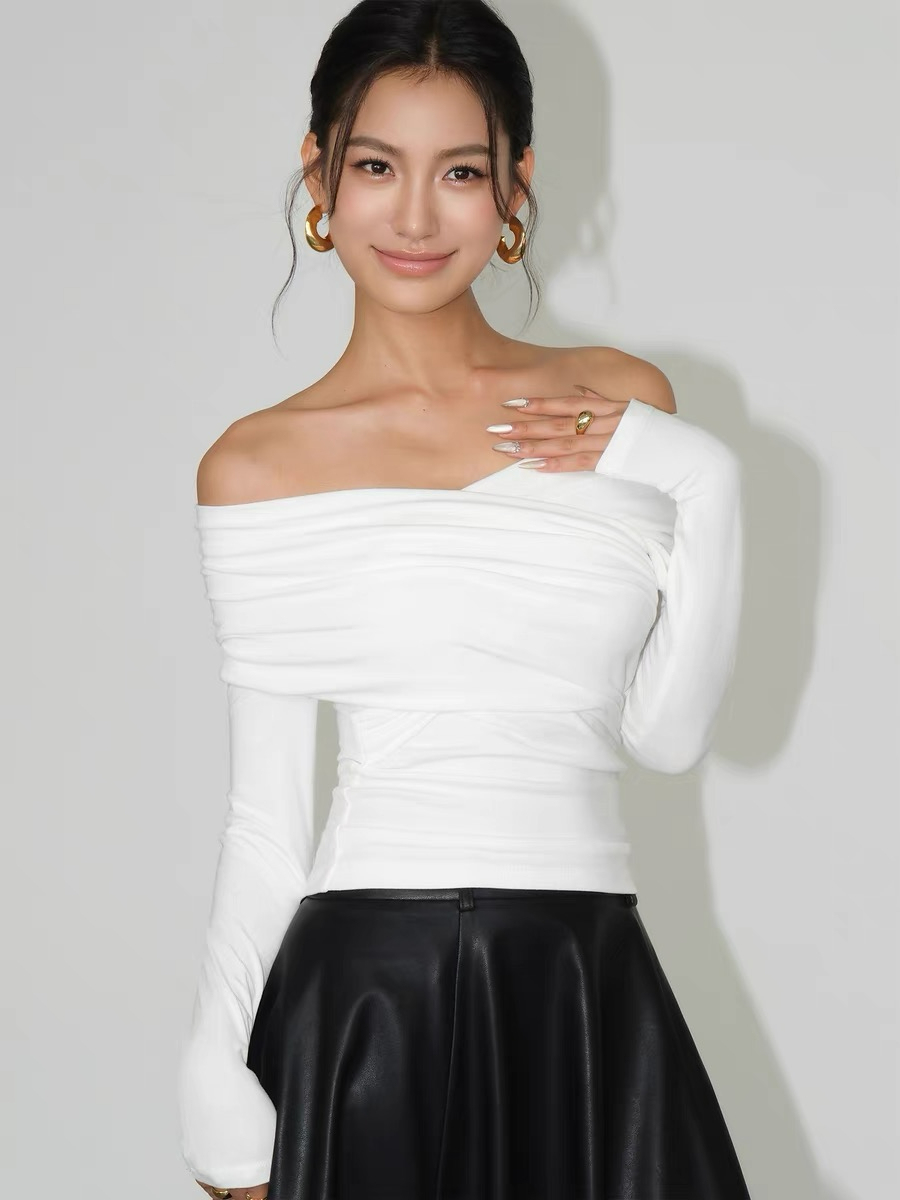 Barley Off Shoulder Long Sleeve Top-The Black Bow-