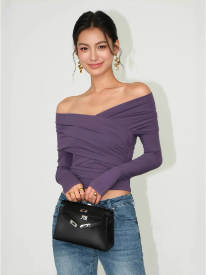 Barley Off Shoulder Long Sleeve Top-The Black Bow-
