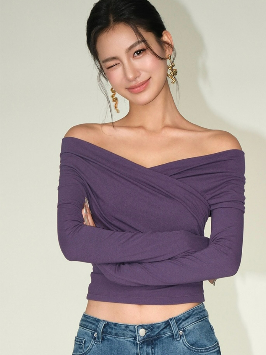 Barley Off Shoulder Long Sleeve Top-The Black Bow-