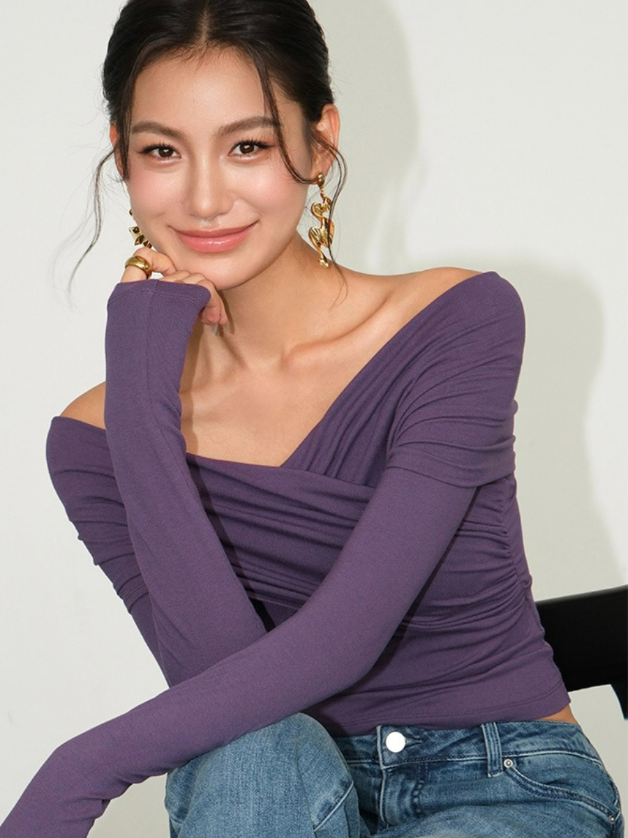 Barley Off Shoulder Long Sleeve Top-The Black Bow-