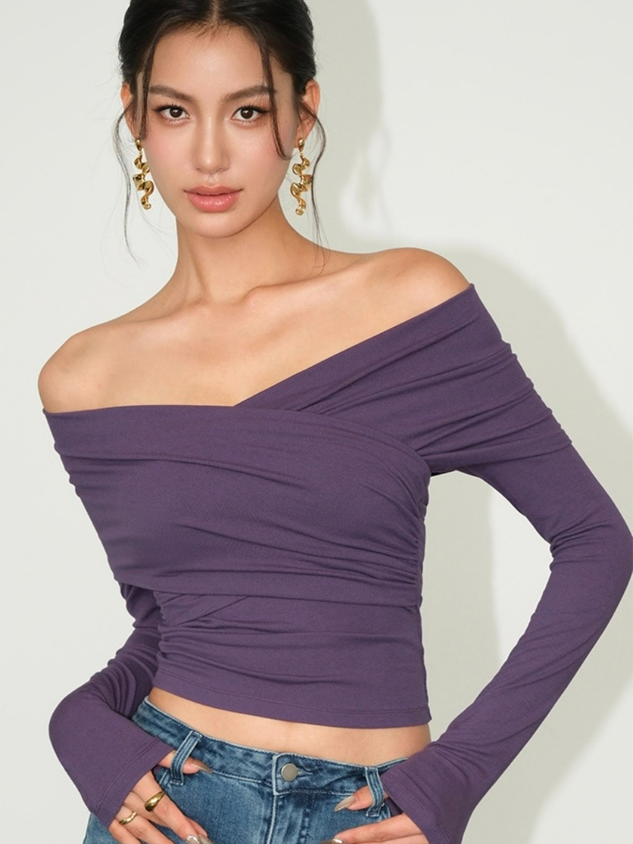 Barley Off Shoulder Long Sleeve Top-The Black Bow-