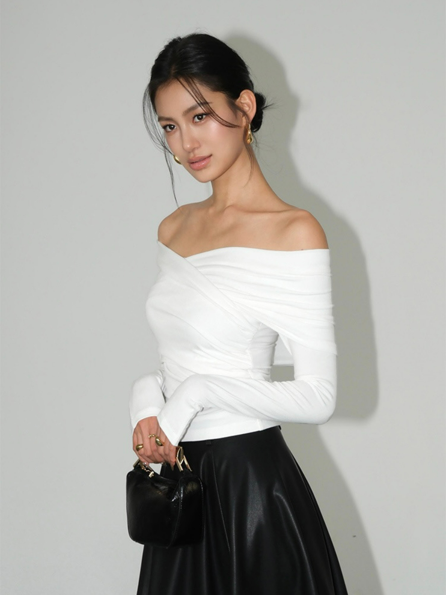 Barley Off Shoulder Long Sleeve Top-The Black Bow-