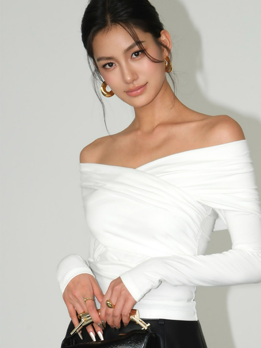 Barley Off Shoulder Long Sleeve Top-The Black Bow-