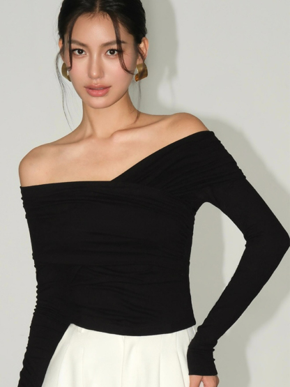 Barley Off Shoulder Long Sleeve Top-The Black Bow-