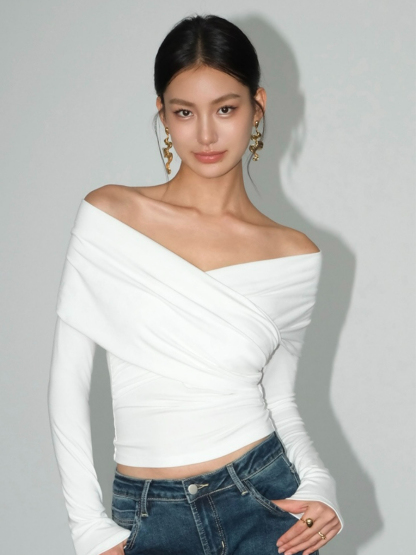Barley Off Shoulder Long Sleeve Top-The Black Bow-