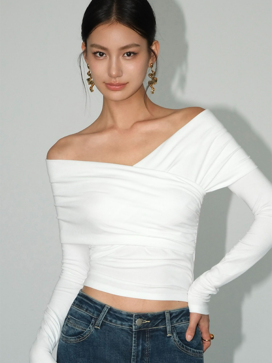 Barley Off Shoulder Long Sleeve Top-The Black Bow-