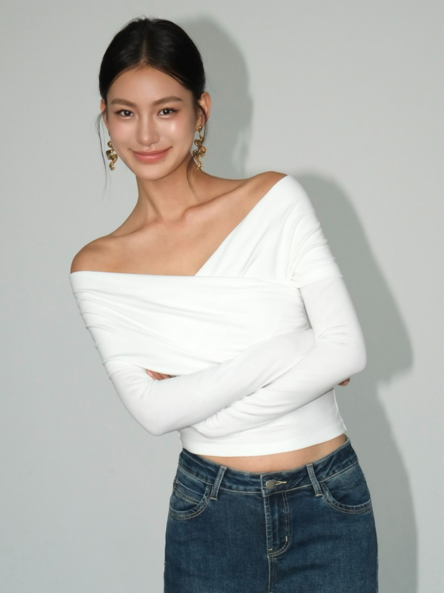 Barley Off Shoulder Long Sleeve Top-The Black Bow-