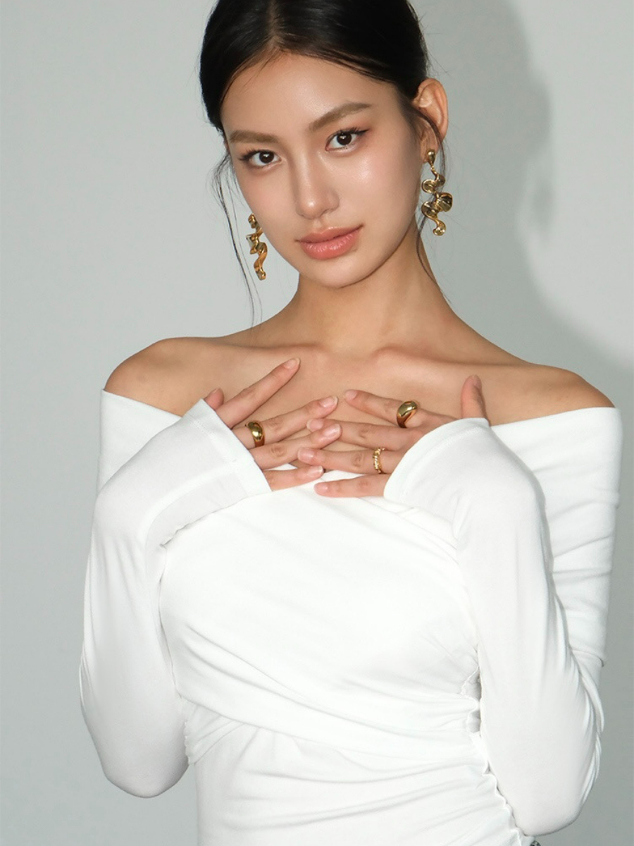 Barley Off Shoulder Long Sleeve Top-The Black Bow-