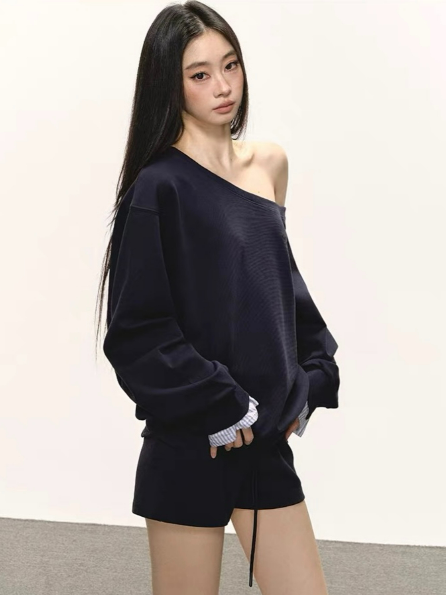 Debbie One Shoulder Sweatshirt & Shorts Set