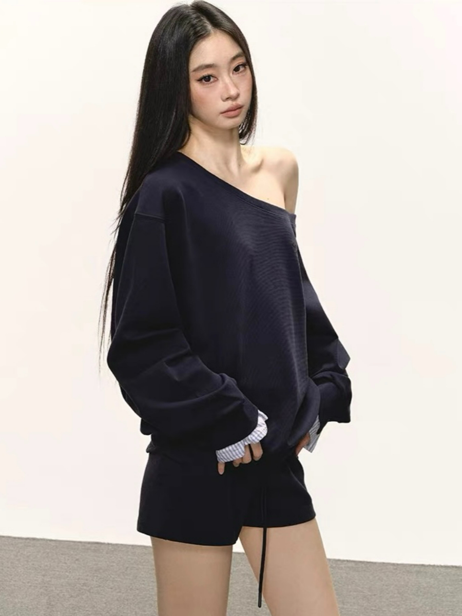 Debbie One Shoulder Sweatshirt & Shorts Set