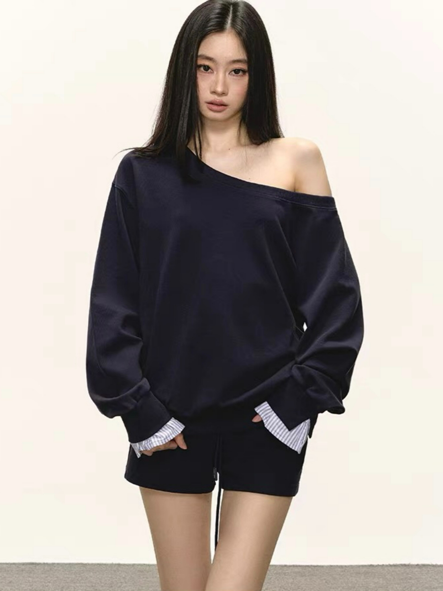 Debbie One Shoulder Sweatshirt & Shorts Set
