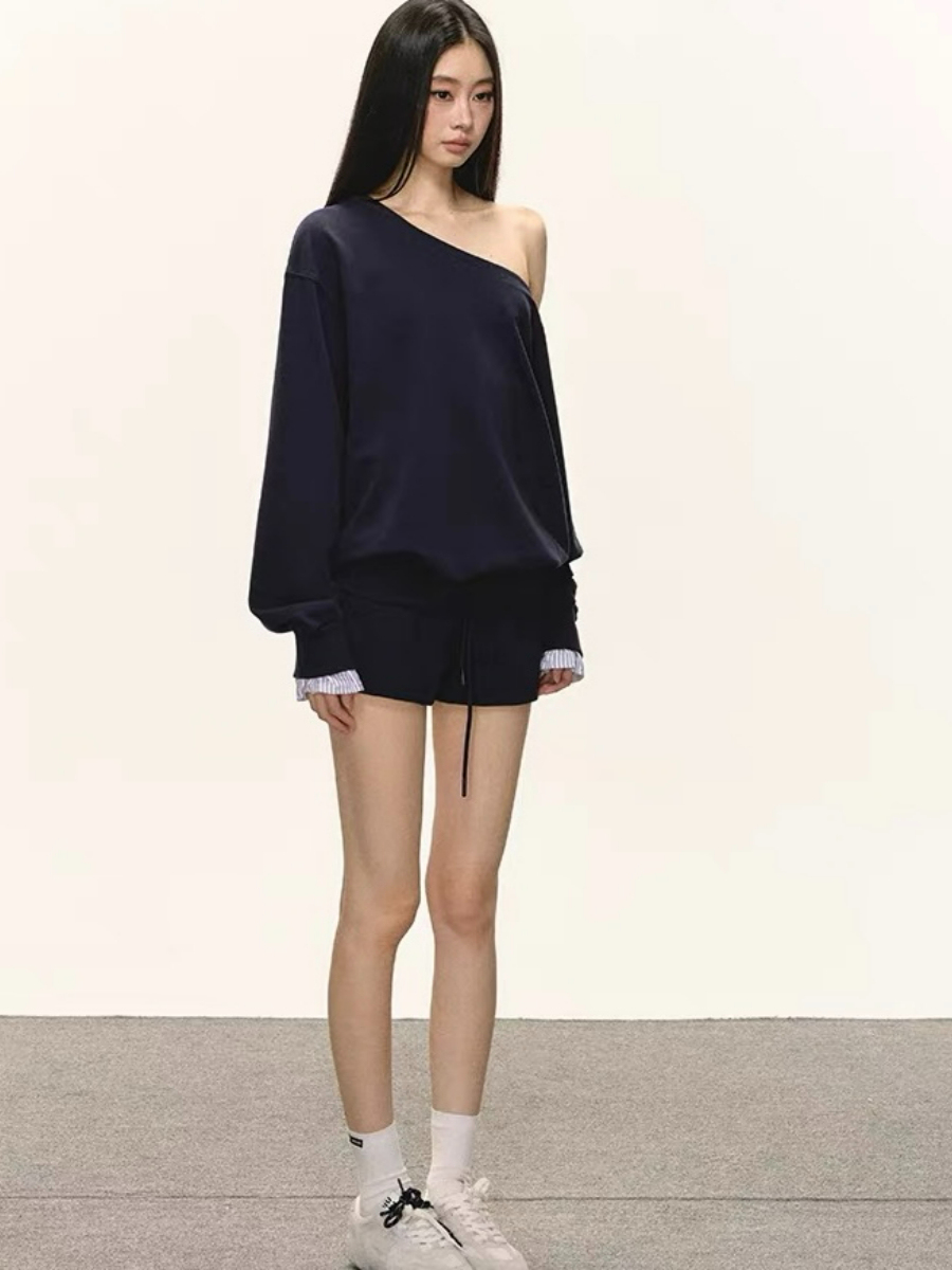 Debbie One Shoulder Sweatshirt & Shorts Set