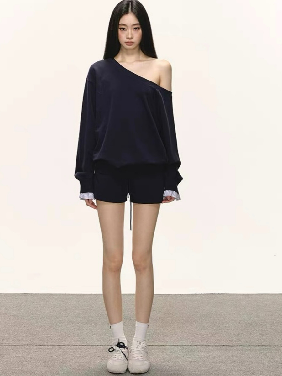 Debbie One Shoulder Sweatshirt & Shorts Set