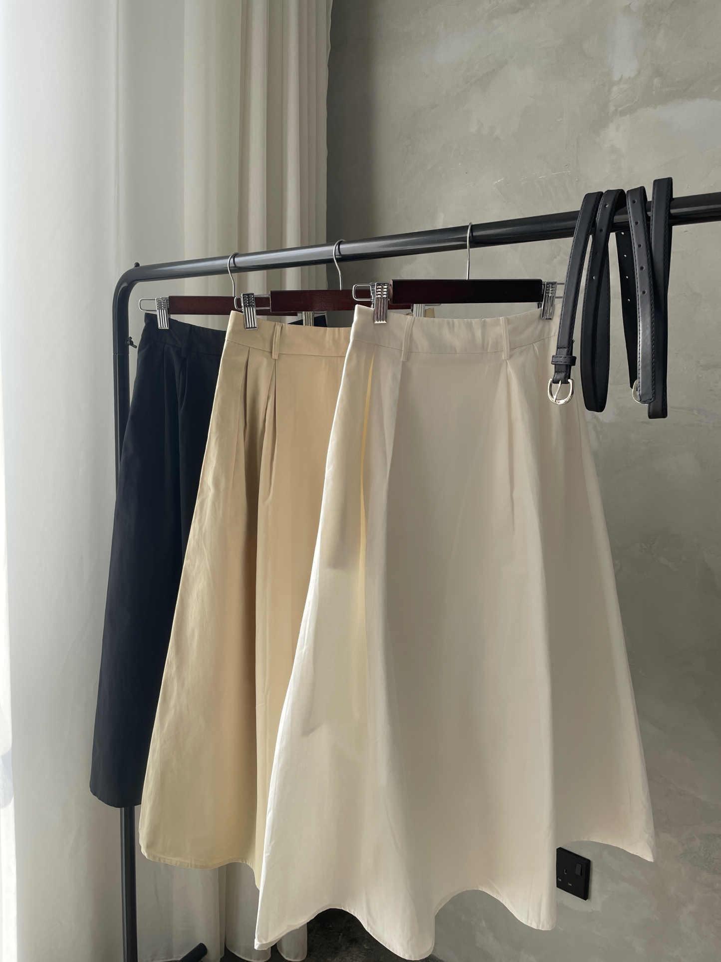 Hadriene Belted Cotton Skirt (Discounted-S, M, L size)-The Black Bow-