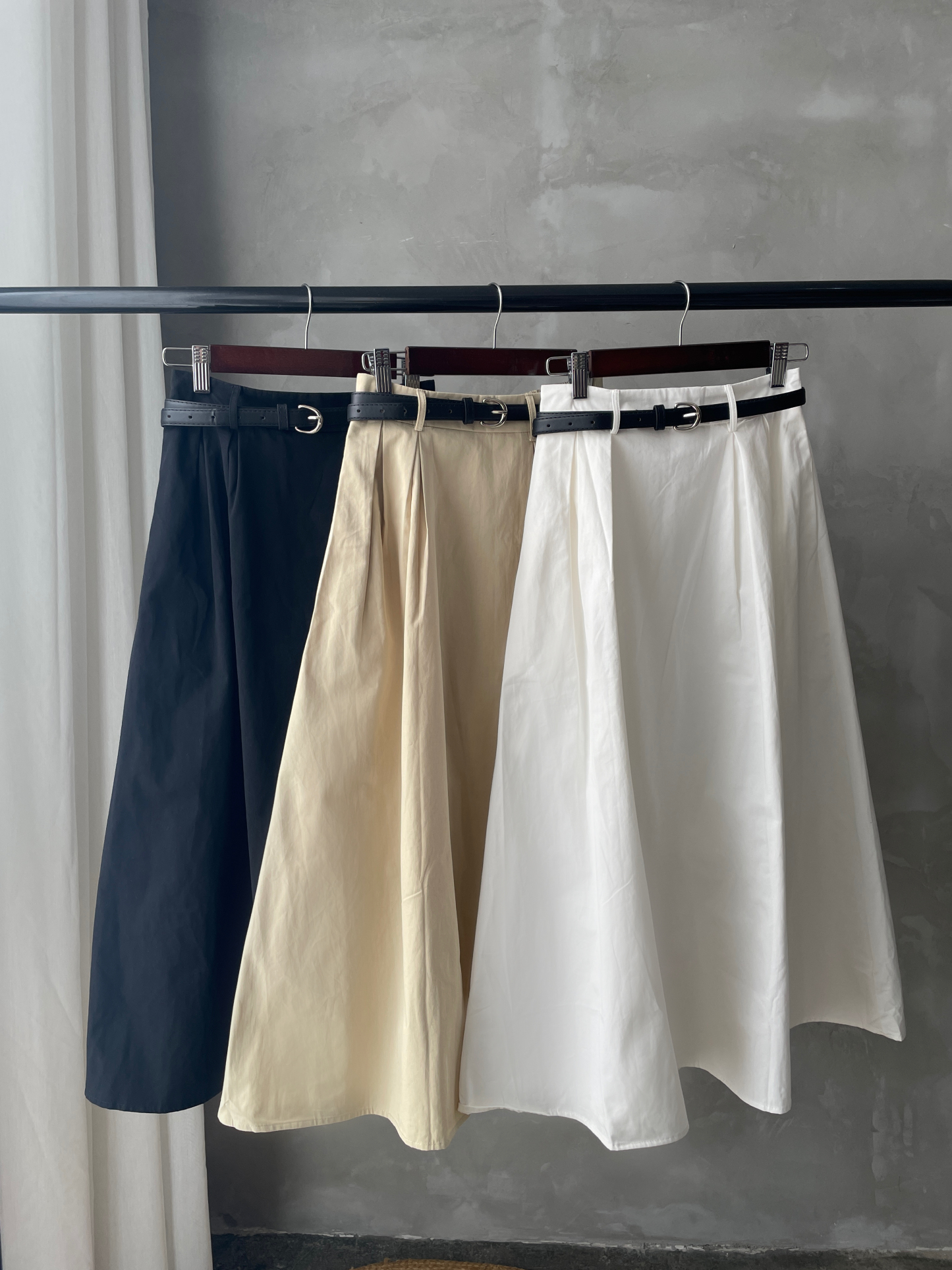 Hadriene Belted Cotton Skirt (Discounted-S, M, L size)-The Black Bow-