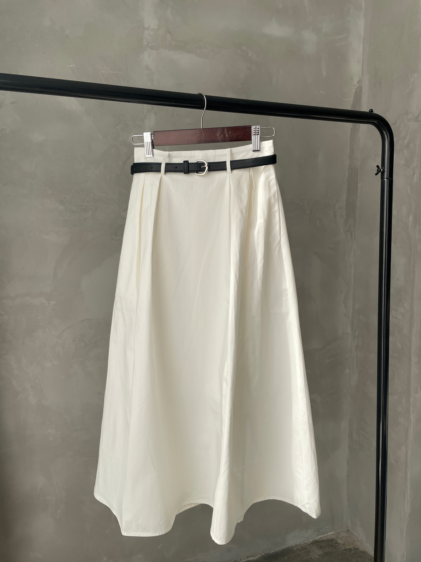 Hadriene Belted Cotton Skirt (Discounted-S, M, L size)-The Black Bow-