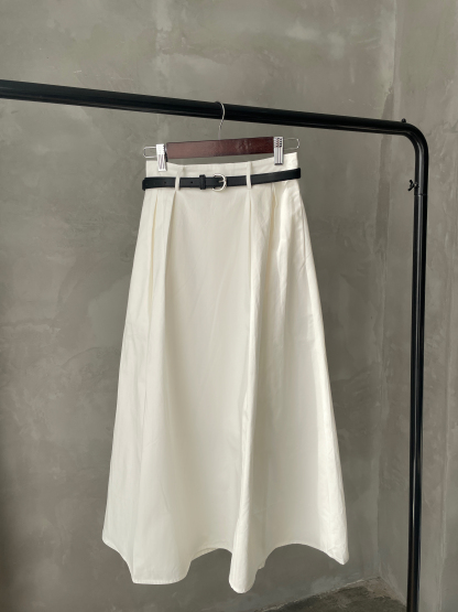 Hadriene Belted Cotton Skirt (Discounted-S, M, L size)-The Black Bow-