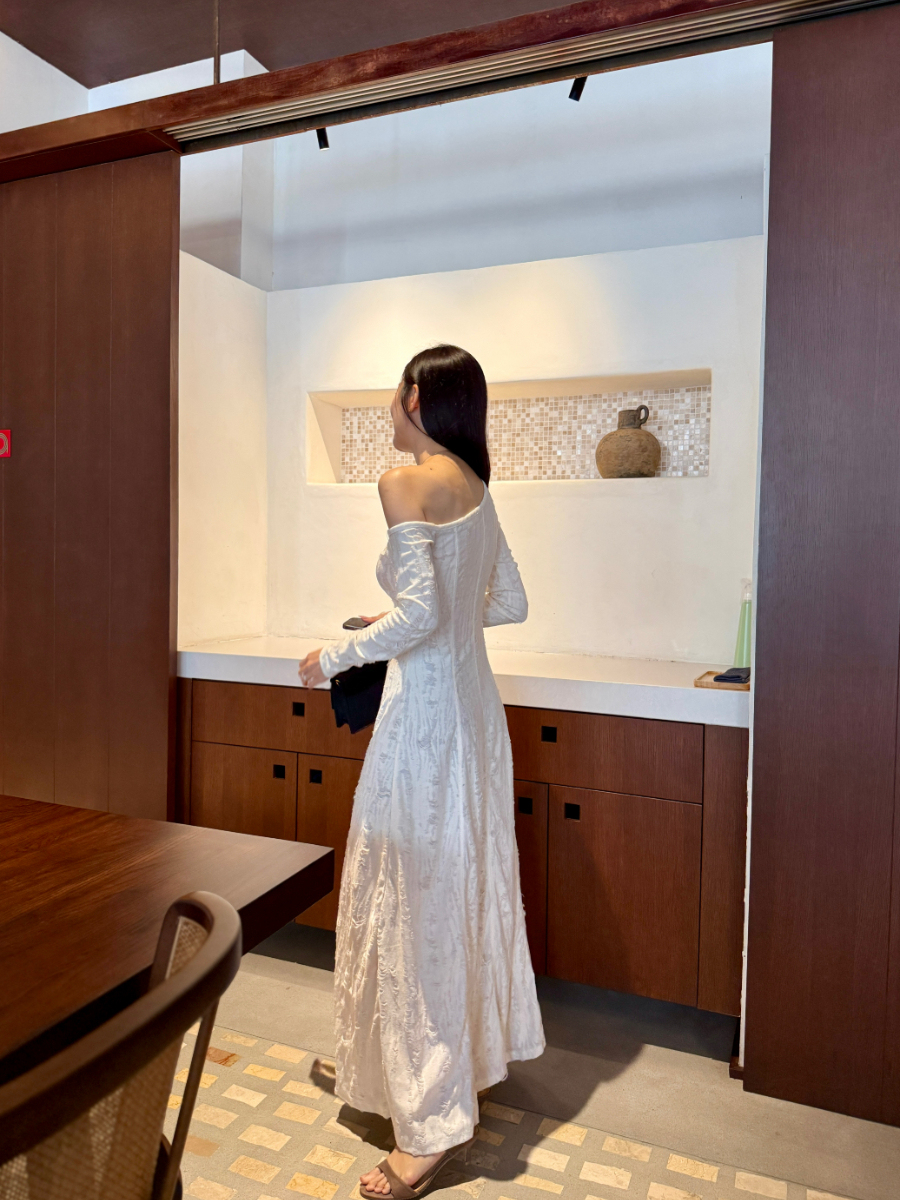 Arya Asymmetric Torn One Shoulder Maxi Dress