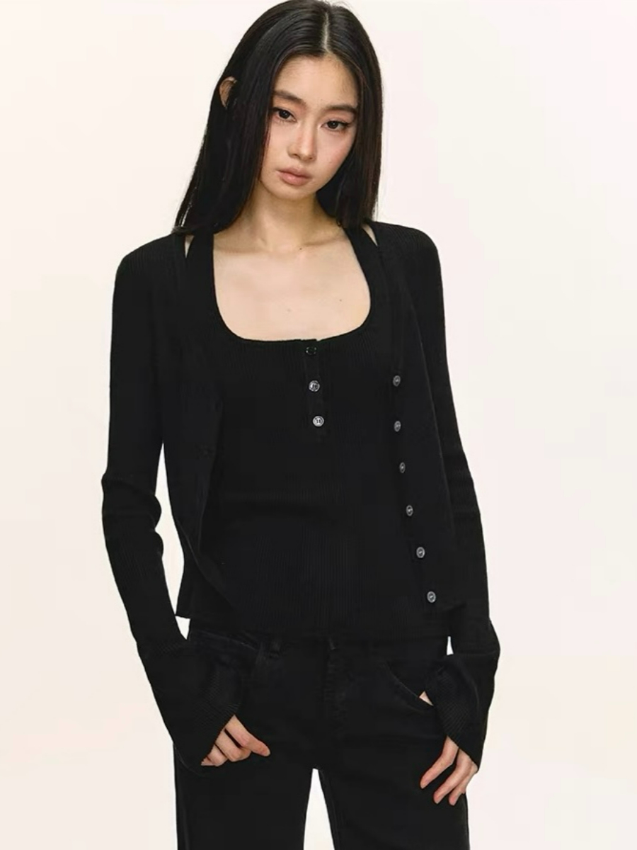 Derin Halter Neck Knit Top & Cardigan