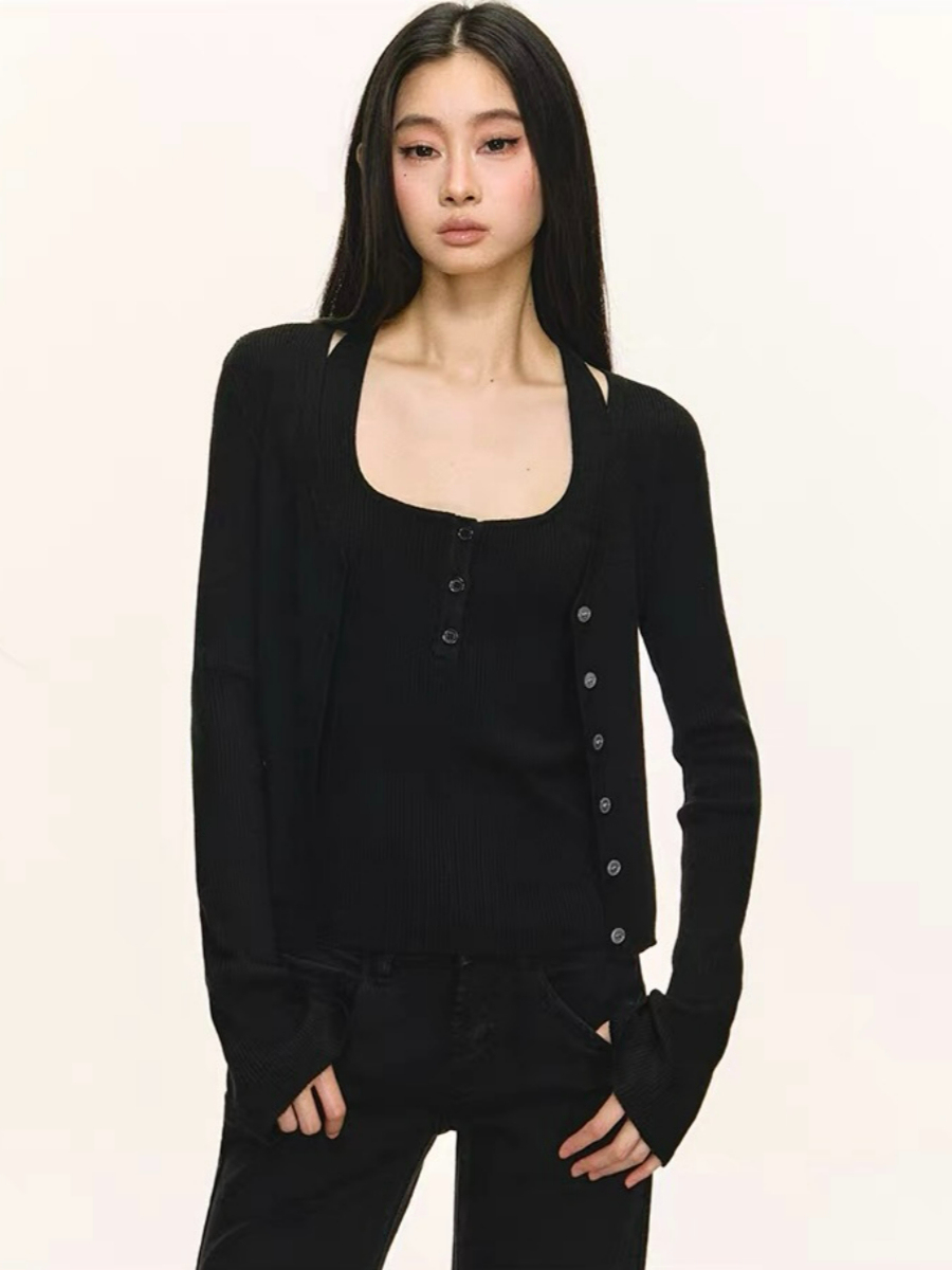 Derin Halter Neck Knit Top & Cardigan