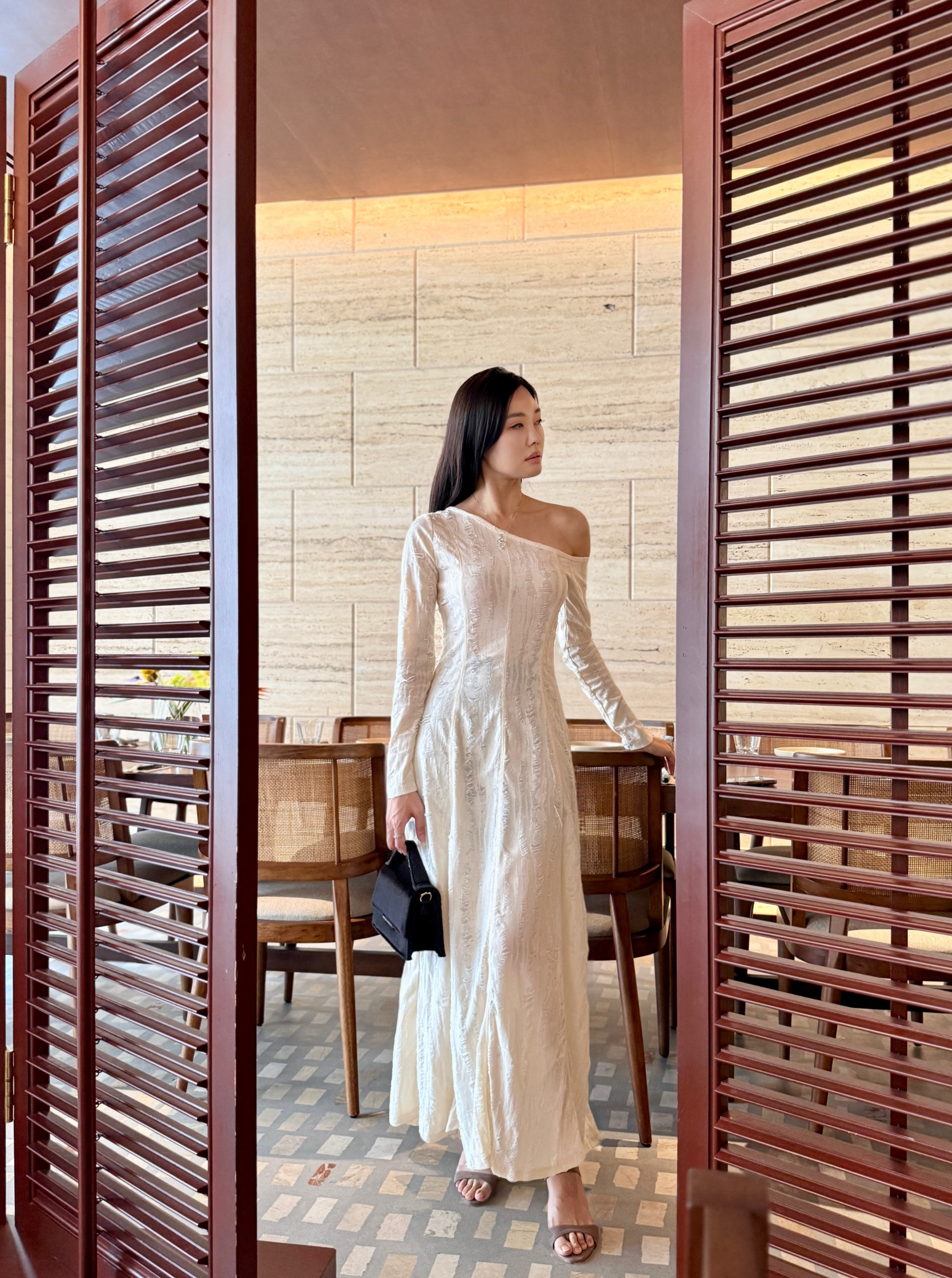 Arya Asymmetric Torn One Shoulder Maxi Dress